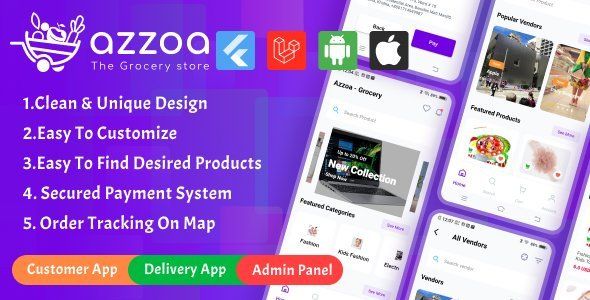 Azzoa - Grocery, MultiShop, eCommerce Flutter Mobile App with Admin Panel Flutter Ecommerce Mobile App template