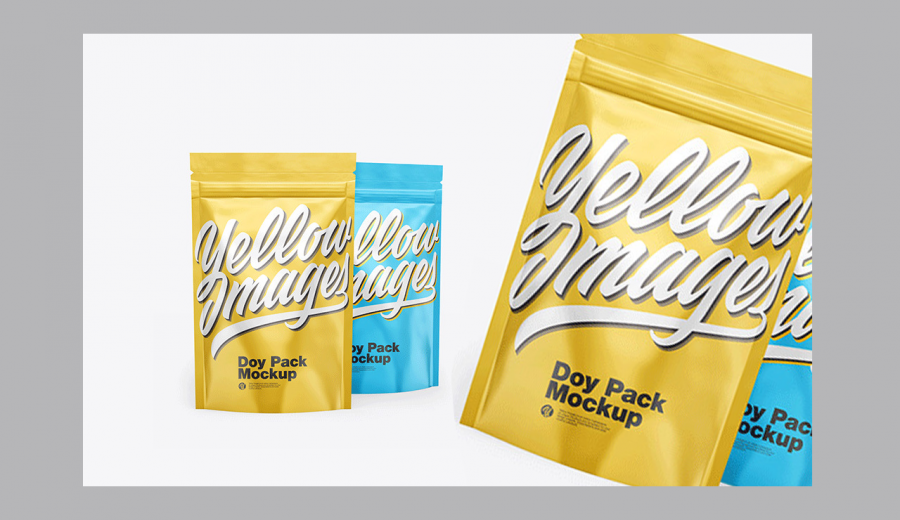 Two Glossy Metallic Stand-Up Pouches Mockup