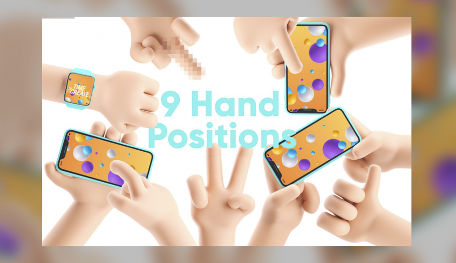 Cartoon Mockup Hands with devices 