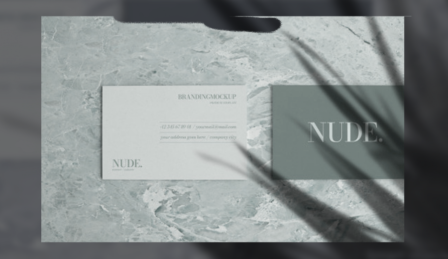 Elegant business card mockup with marble background 