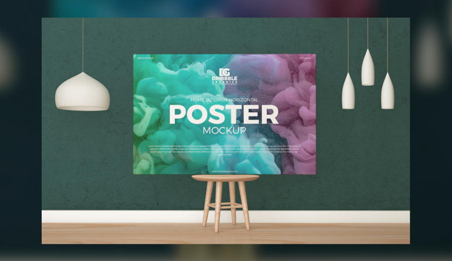 Horizontal Poster on Wooden Chair Mockup