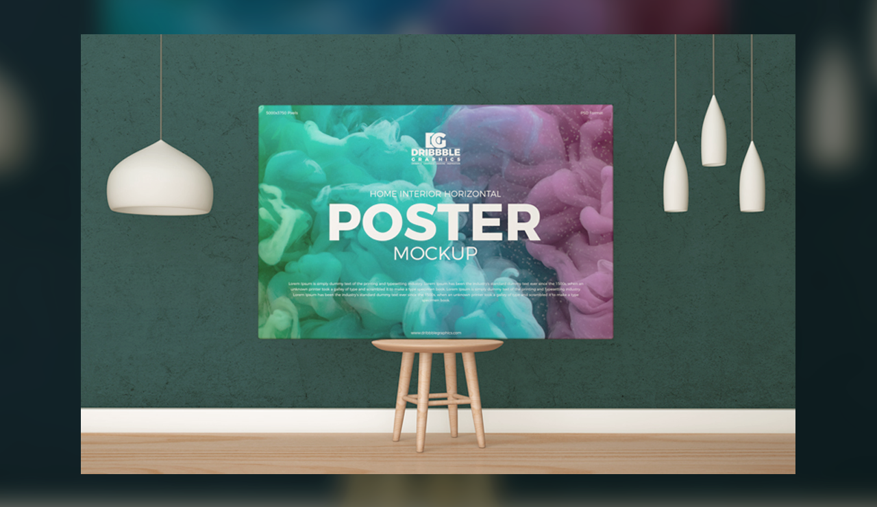 Free Horizontal Poster Canvas Mockup on Wooden Chair    
