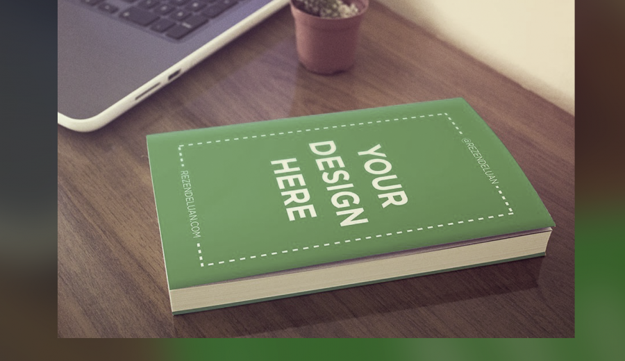 Book cover on the wooden table mockup
