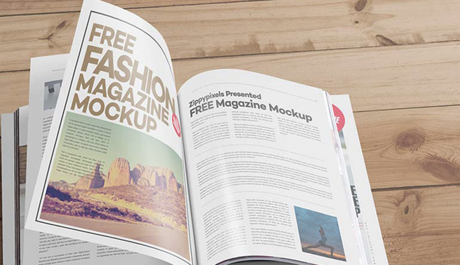 Letter Magazine on the wooden desk Mockup