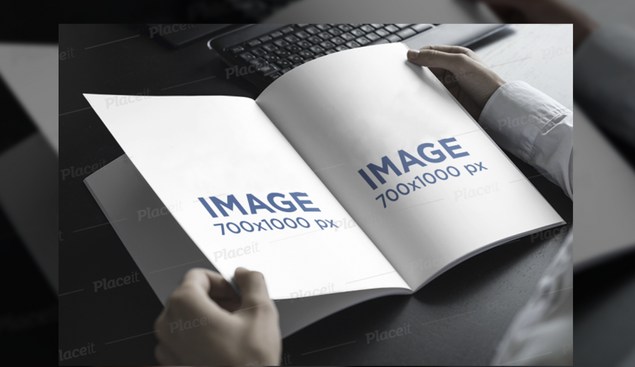 Magazine mockup on the black table
