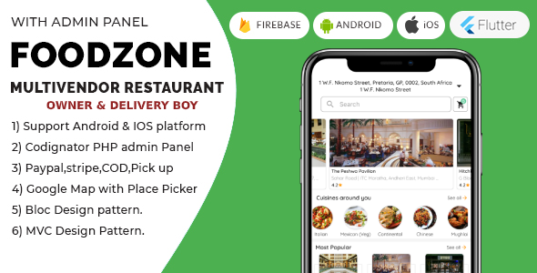 FoodZone Multivendor Mobile Application in Flutter with PHP Admin Panel + store owner + delivery boy Android Ecommerce Mobile App template