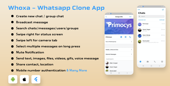 WhatsApp Clone Flutter App Android and iOS Flutter Chat &amp; Messaging Mobile App template