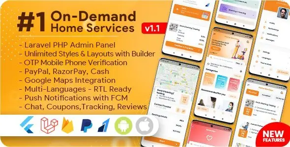 On-Demand Home Services, Business Listing, Handyman Booking with Admin Panel Flutter  Mobile App template