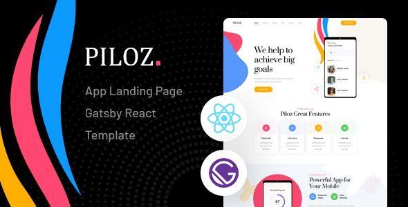 Piloz - Gatsby React App Landing Page Template   Mobile App template