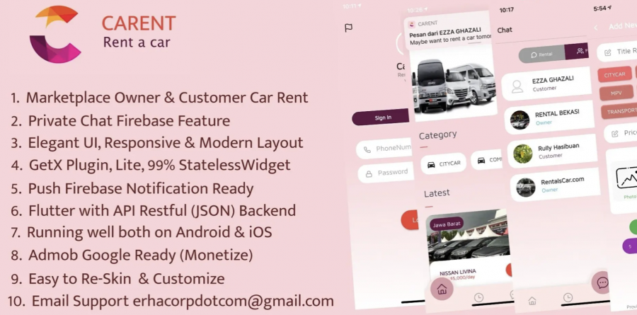 Carent – Rent A Car Flutter Apps template app