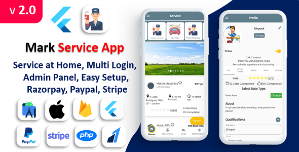 Mark Service App | Service At Home | Multi Payment Gateways Integrated | Complete Solution Flutter  Mobile App template