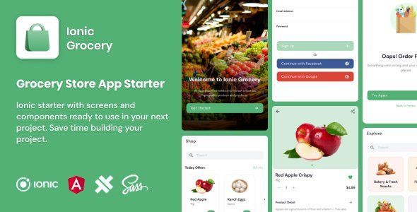 Ionic Grocery | Ionic 5 | Angular | UI Theme | Template App | Starter App &amp; Components Ionic Ecommerce Mobile Boilerplate