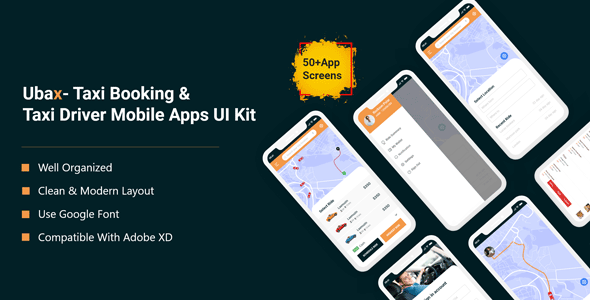 Ubax- Taxi Booking &amp; Taxi Driver Mobile App UI Kit  Travel Booking &amp; Rent Design 