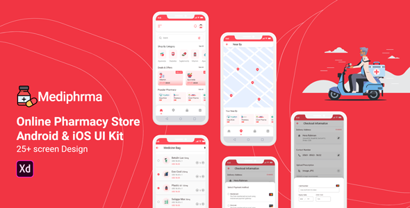 Mediphrma - Online Pharmacy Store Android &amp; IOS UI Kit  Ecommerce Design App template