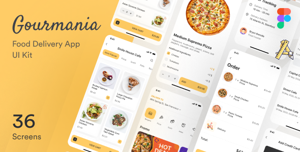 Gourmania – Food Delivery App UI Kit Figma Template  Food &amp; Goods Delivery Design Uikit