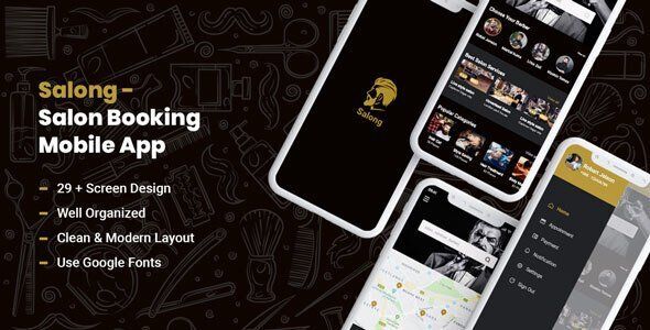 Salong - Salon Booking Mobile App UI Kit  Travel Booking &amp; Rent Design App template