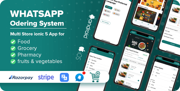 Whatsapp Ordering - Multi Purpose Multi Store ionic 5 App Complete solution with Laravel Backend Ionic Food &amp; Goods Delivery Mobile App template