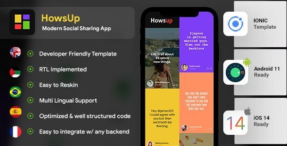 Howsup Social Android App Template + Social iOS App Template (HTML + CSS | IONIC 5) Ionic Chat &amp; Messaging Mobile Uikit
