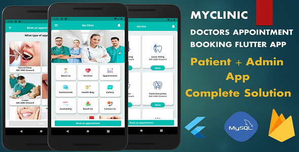 Myclinic - Doctors Appointment Booking App (Admin + Patient) | Complete Solution | Flutter Flutter Travel Booking &amp; Rent Mobile App template