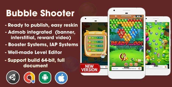 Bubble Shooter - Unity Template Project (Android + iOS + AdMob) Android Game Mobile App template