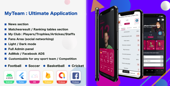 My Team - Soccer - Football - Cricket - Sport Application Flutter Sport &amp; Fitness Mobile App template