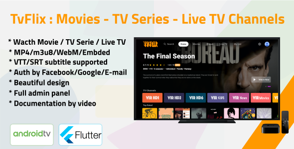 TvFlix - Movies - TV Series - Live TV Channels for Android TV Flutter  Mobile App template