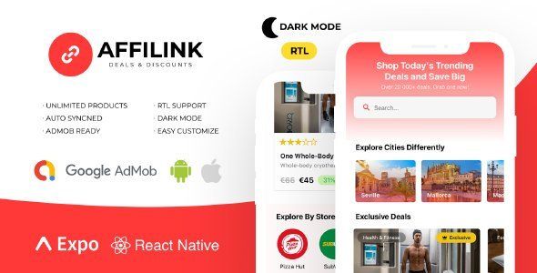 AffiLink Mobile - Affiliate Link Sharing Platform React native Ecommerce Mobile App template
