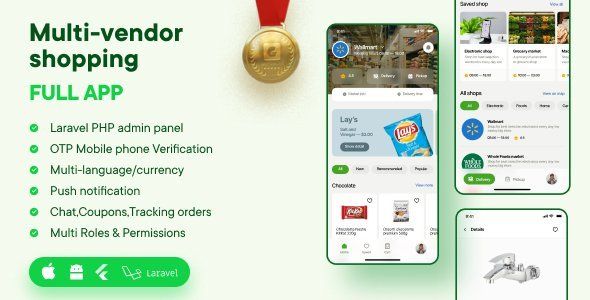 Multi Vendor e-Commerce Solution (Customer and Delivery Apps (Flutter), Admin Panel (PHP Laravel)) Flutter Food &amp; Goods Delivery Mobile App template
