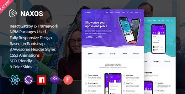 Naxos - React Gatsby App Landing Page Template  Ecommerce Mobile App template
