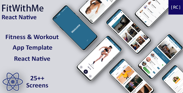 React Native Fitness Workout App Template in React Native | FitWithMe React native Sport &amp; Fitness Mobile App template