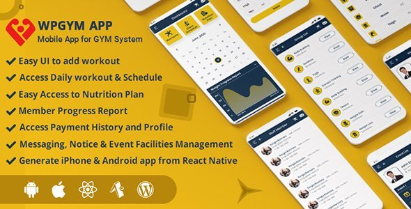 WPGYM App – Mobile App for Wordpress Gym System React native Sport &amp; Fitness Mobile App template