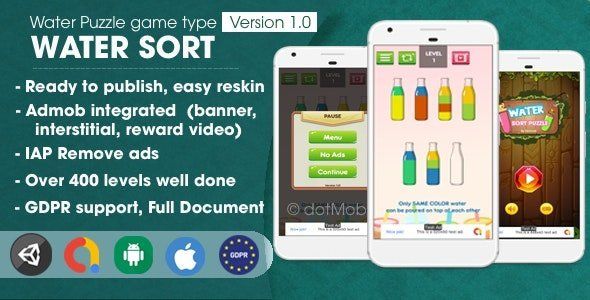 Water Sort Puzzle - Unity Complete Project Android  Mobile App template