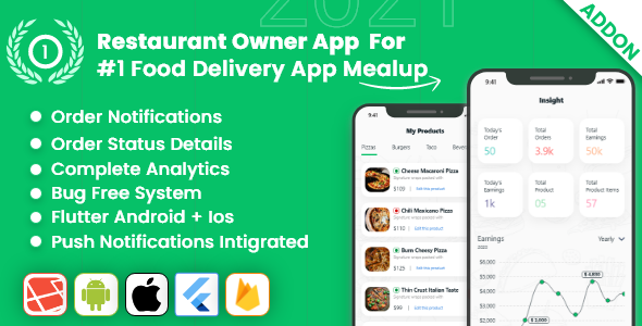 owner app for Multiple Restaurants Food Ordering Flutter App Mealup Flutter Food &amp; Goods Delivery Mobile App template