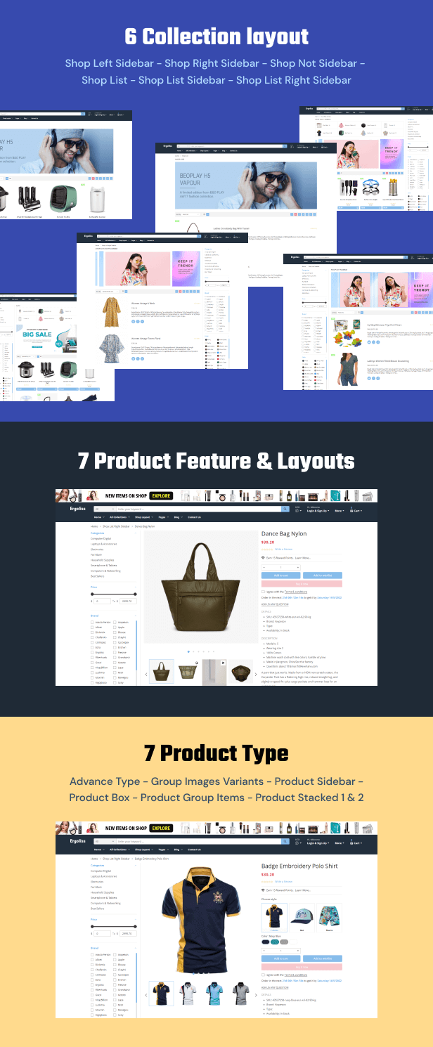 collection and product layout