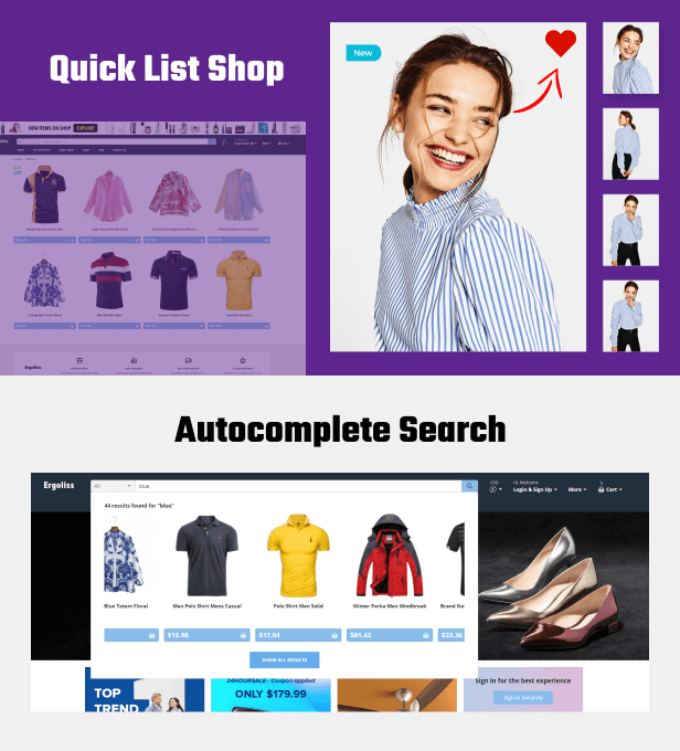 quickshop and auto suggestion search
