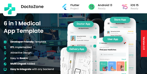 12 App Template| Doctor Appointment Booking App| Nearby Doctor App| Medicine Delivery App| Doctozone Flutter Food &amp; Goods Delivery Mobile App template