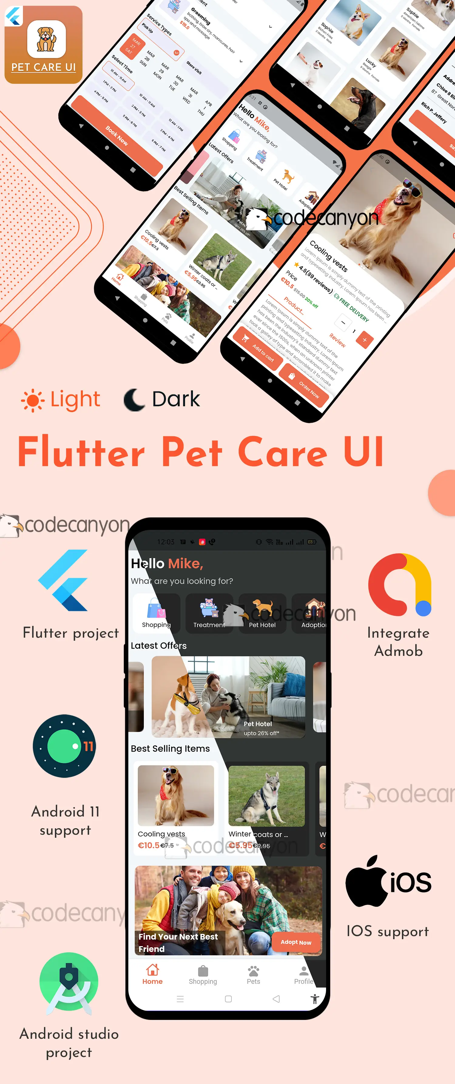 Flutter Pet Care | Adoption Pet | Hotel Booking | Treatment | Shopping | UI Kit template - 8