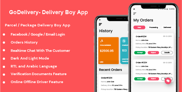 GoDelivery IOS - Delivery Software for Managing Your Local Deliveries - DeliveryBoy App Flutter Food &amp; Goods Delivery Mobile App template