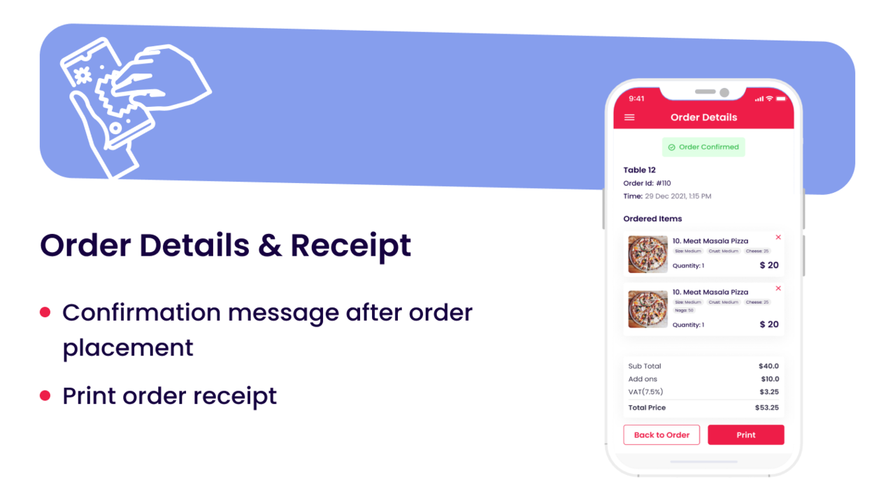 Order dtails and receipt