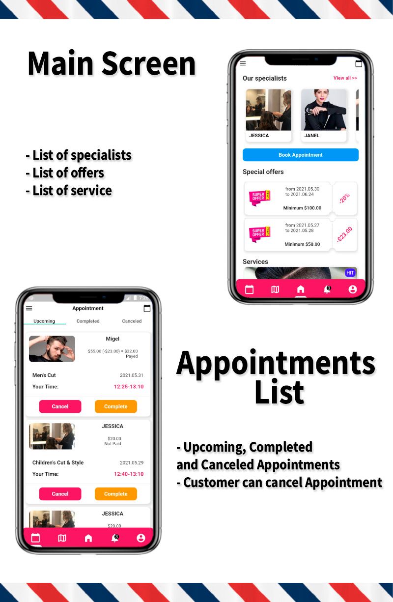Single Barbershop, Salon Booking App - Full Flutter Application with Admin Panel (Android+iOS) - 4