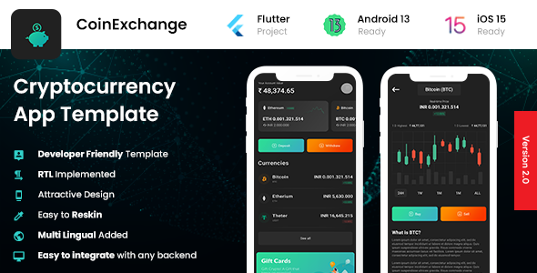 2 App Template| Crypto Exchange App| Cryptocurrency Wallet App| NFT Tracker App| Coinexchange Flutter Crypto &amp; Blockchain Mobile App template