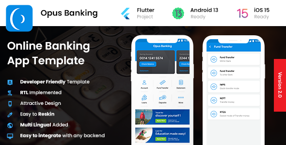 2 App Template| Online Banking App| Wallet App| Net Banking App| Digital Bank App| Opus Banking Flutter Finance &amp; Banking Mobile App template