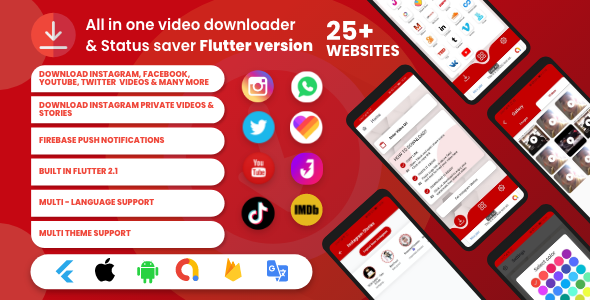 All Video Downloader &amp; Story Saver Flutter Supports Whatsapp, Tiktok, Instagram, Facekook Flutter Chat &amp; Messaging Mobile App template