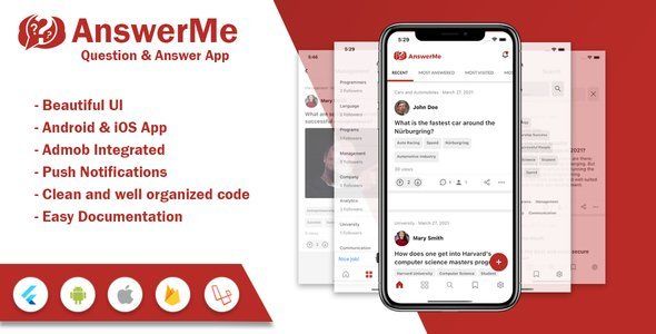 AnswerMe - Question &amp; Answer Flutter App Flutter Books, Courses &amp; Learning Mobile App template