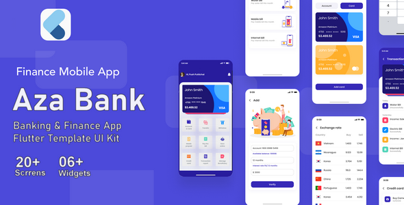 Aza Bank | Banking &amp; Finance App Flutter Template UI Kit Flutter Finance &amp; Banking Mobile Uikit