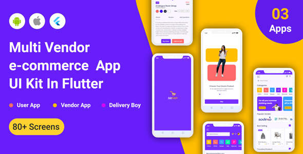 BizCart - Multi vendor e-commerce Flutter Full App UI Kit Flutter Ecommerce Mobile App template