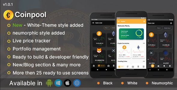 Coinpool – Crypto currency portfolio management flutter app UI kit Flutter Crypto &amp; Blockchain Mobile Uikit