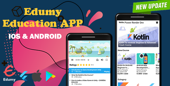 Edumy - Education App, Quiz, Badge with Admin Panel Flutter Books, Courses &amp; Learning Mobile App template