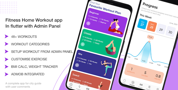 Fitness Home Workout App In Flutter With Admin Panel Flutter Sport &amp; Fitness Mobile App template