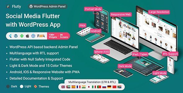 Flutly - Social Media Flutter App with WordPress Backend (Android, IOS, PWA Responsive Website) Flutter Social &amp; Dating Mobile App template